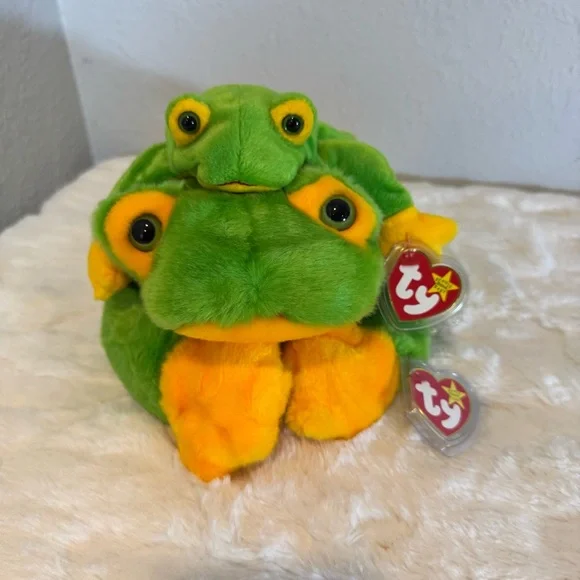 Ty Green and Yellow Frog Stuffed Animal - Picture 2 of 13